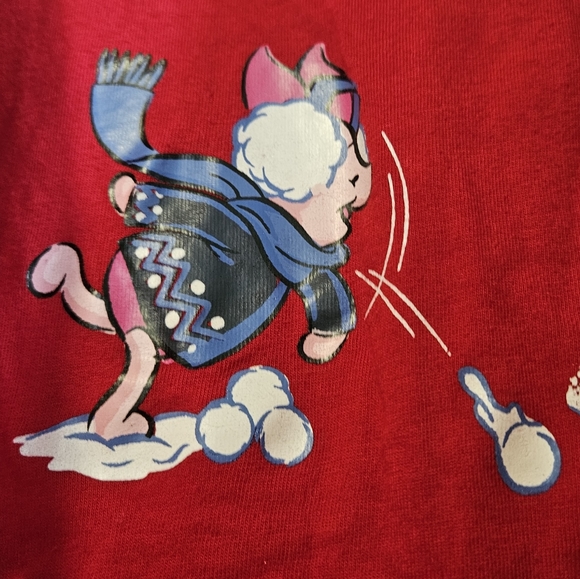 Winnie the Pooh Women's Pajama PJ Set Top & Pant RARE Medium red snow ball fight - Picture 8 of 16